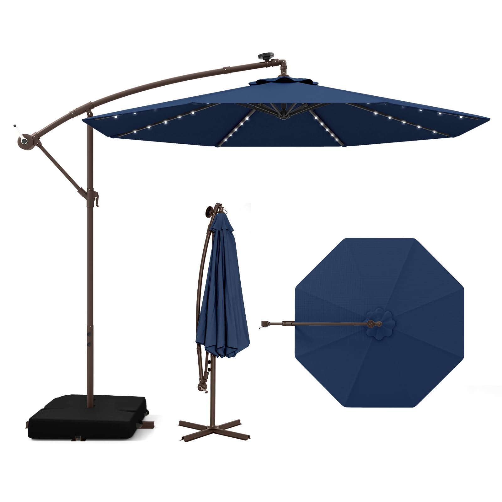 Tangkula 10FT Hanging Offset Umbrella with 32 LED Lights